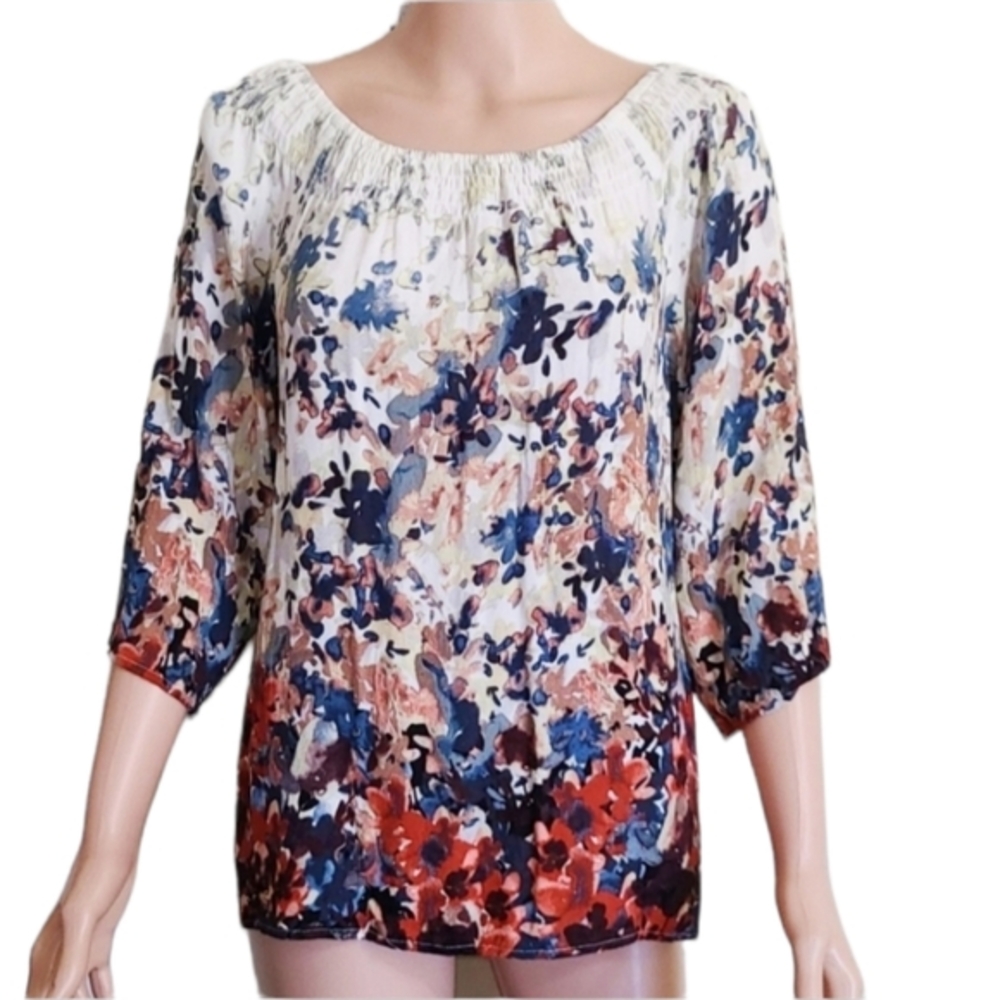FAB' RIK Women's 3/4‎ sleeve floral shirt Sz S